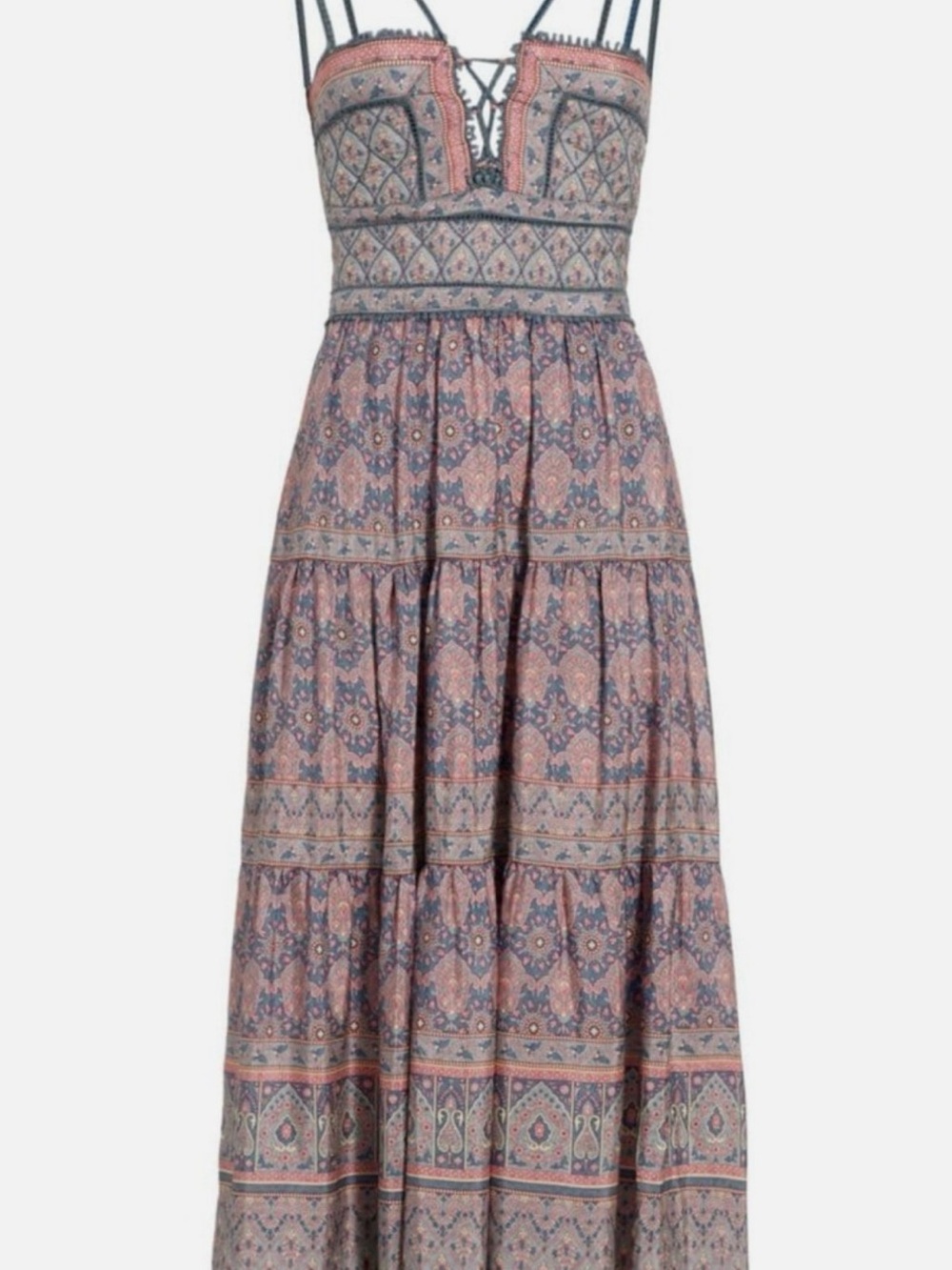 Sea New York Strappy Printed Midi Dress in Blue and Pink